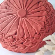 Pleated terracotta red velvet cushion
