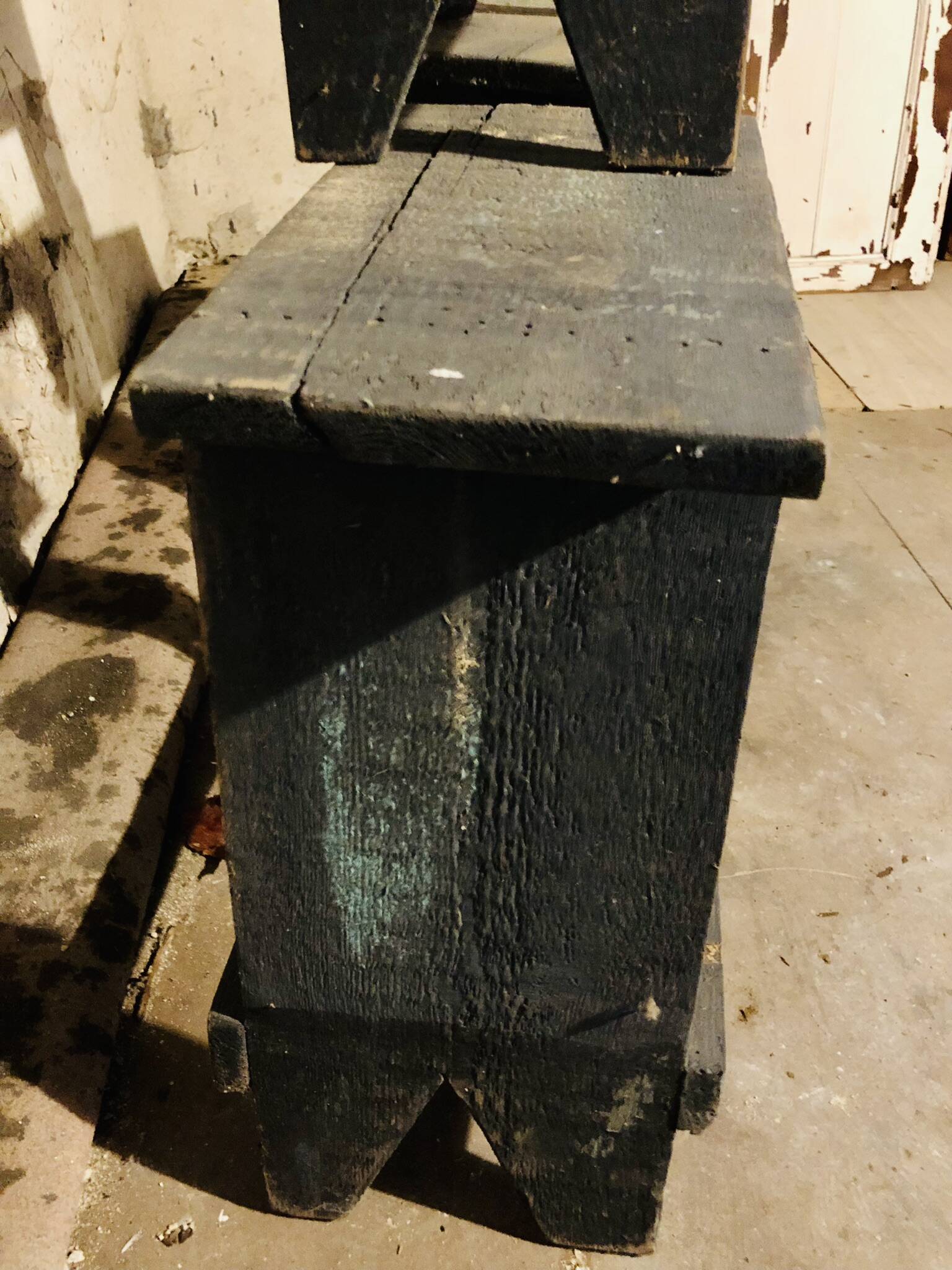 3 low blue-grey stools