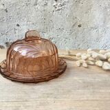 Pink glass bell with tray