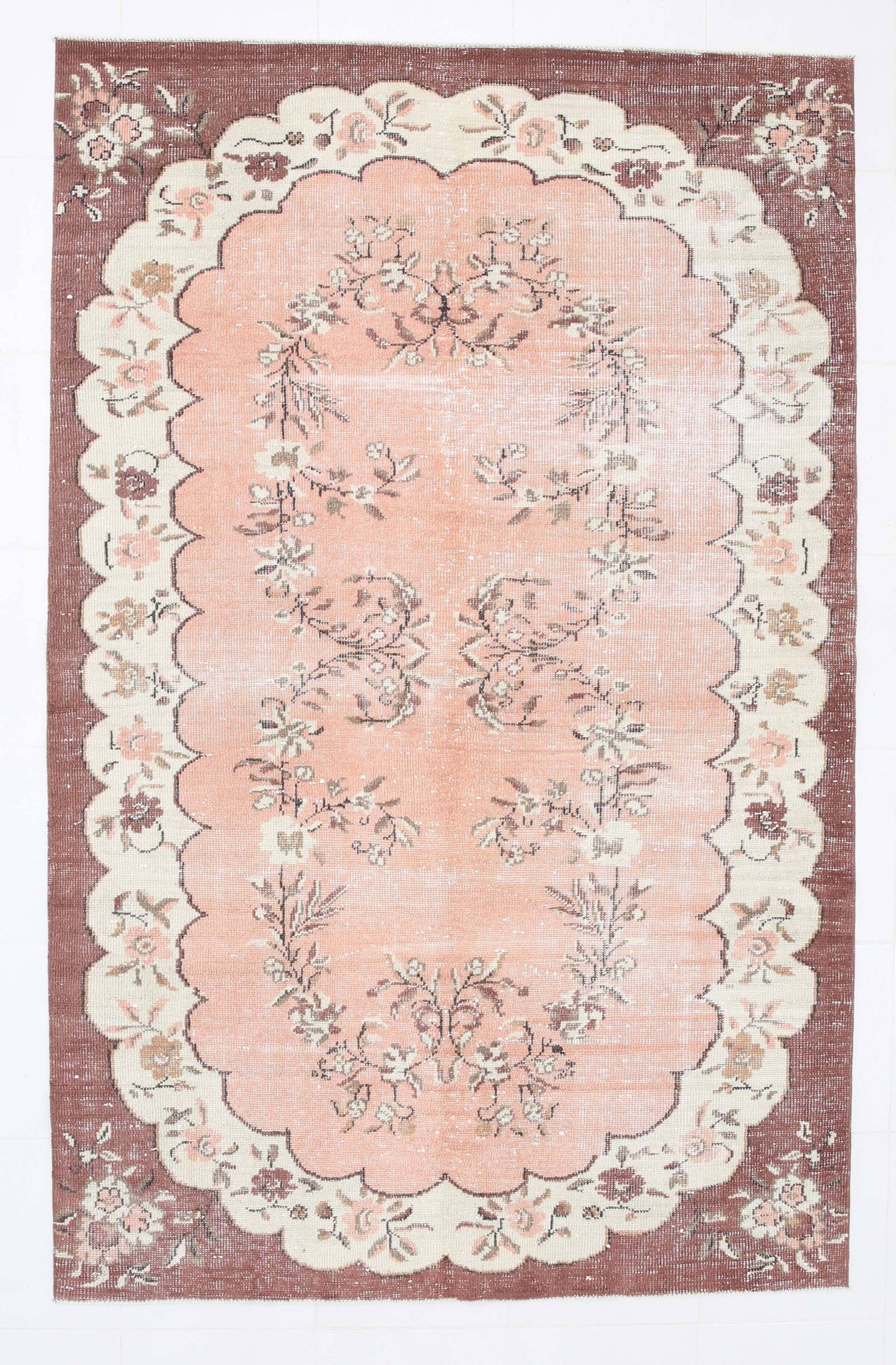 5x8 Vintage Salmon Pink & Brown Old Home Decore Rug