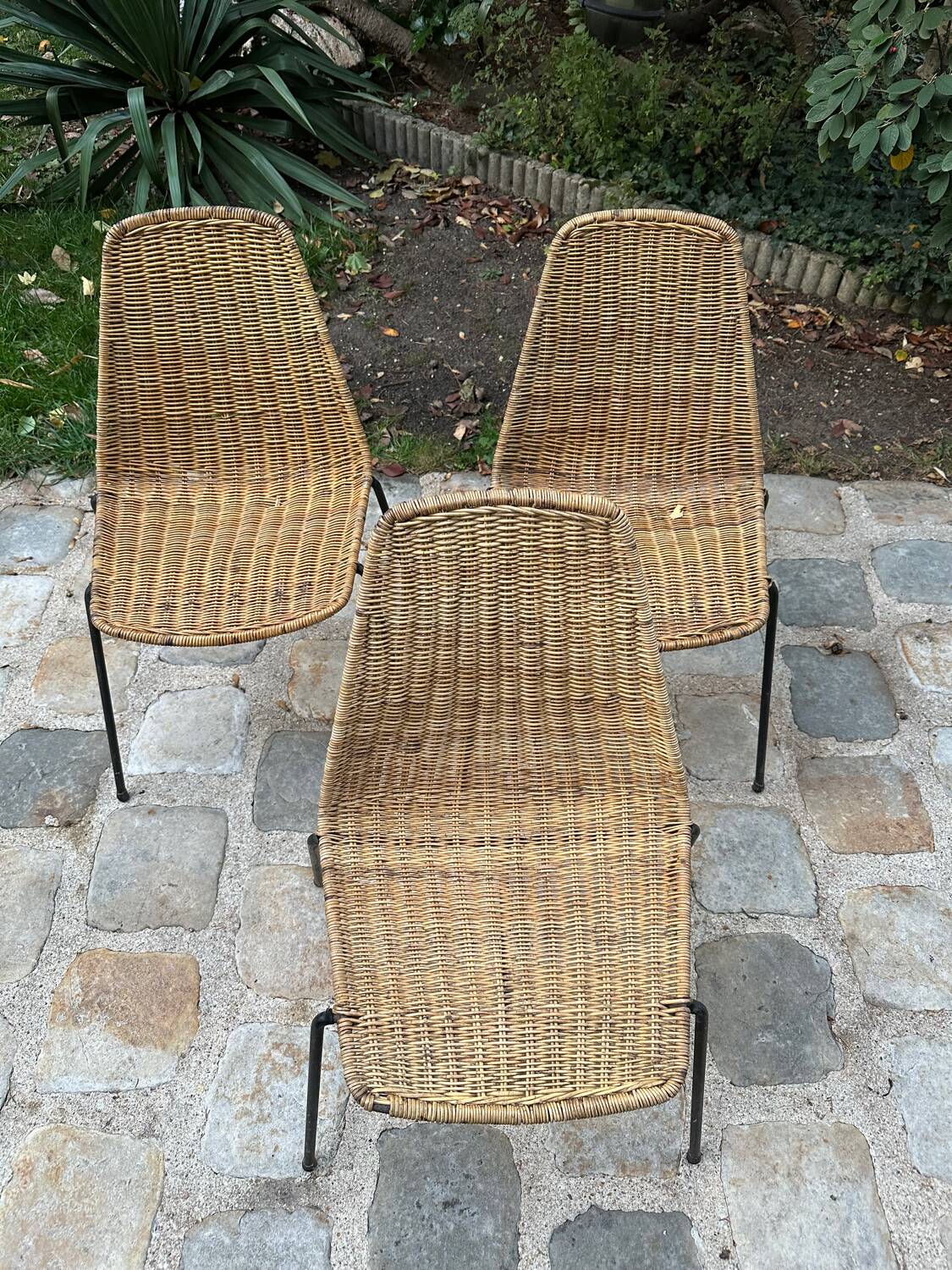 Woven rattan and metal chairs - 1950s/1960s