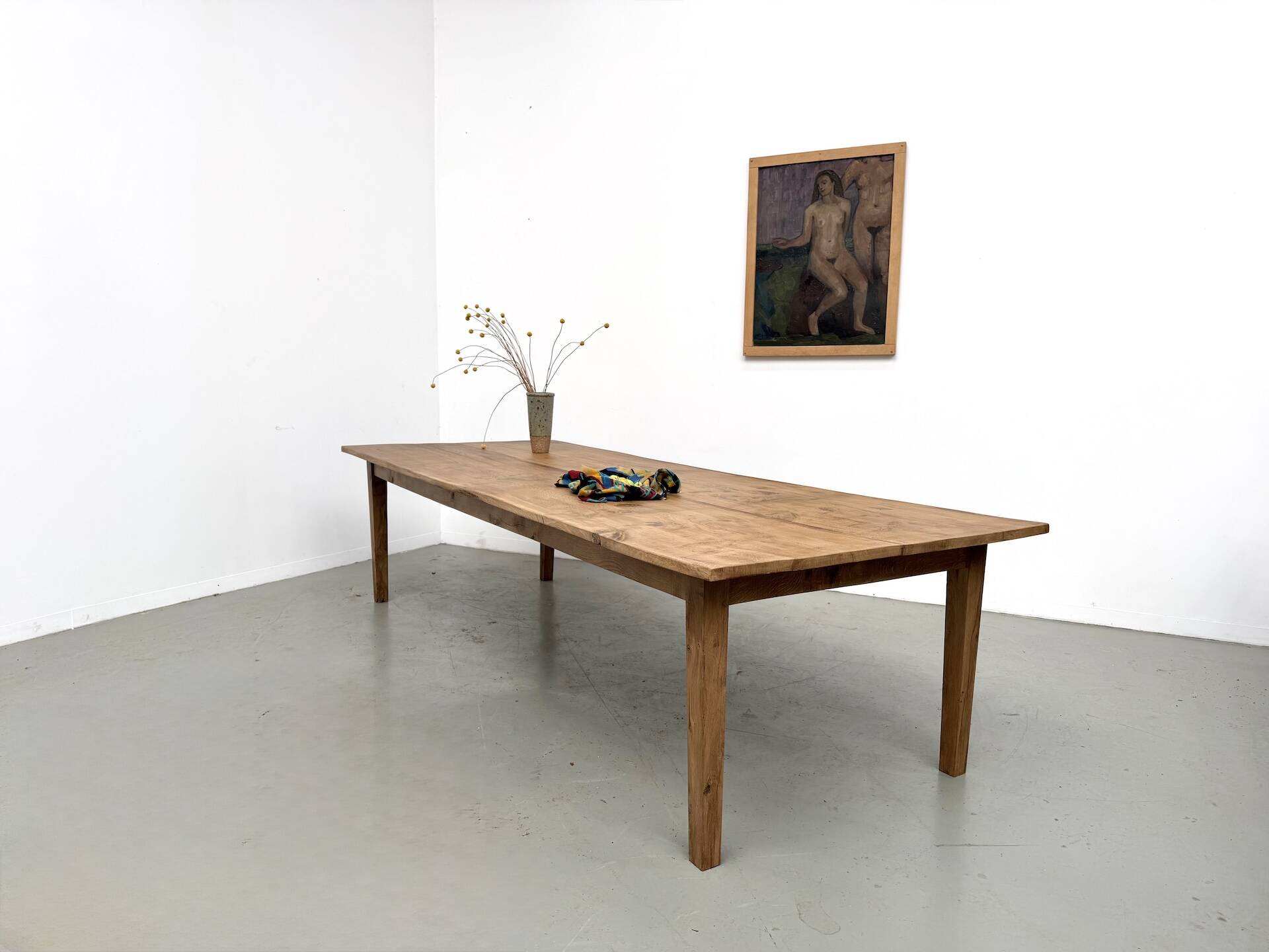 Very large farmhouse table in solid oak, 1950s – L300 cm