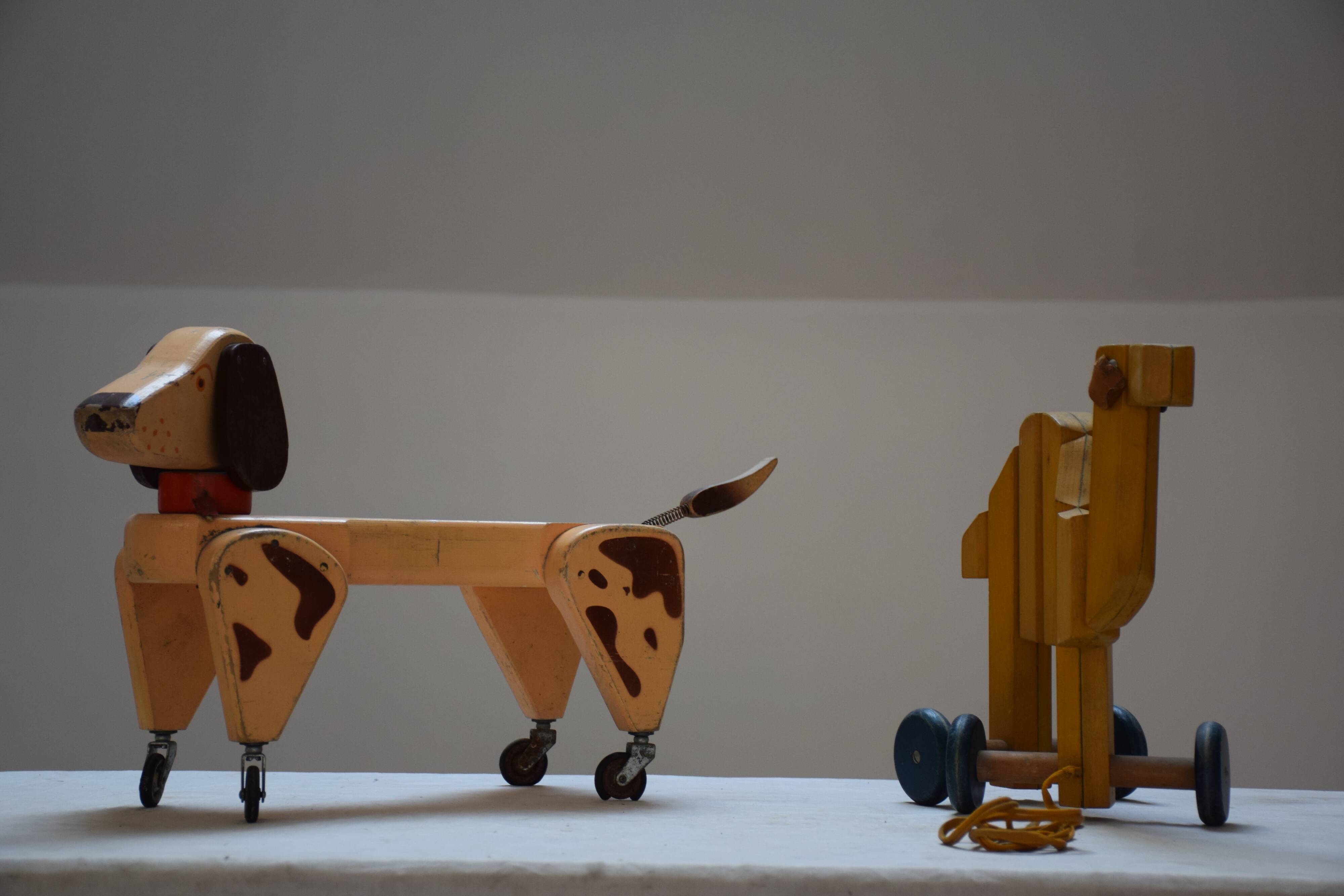 Children's wooden dog and camel
