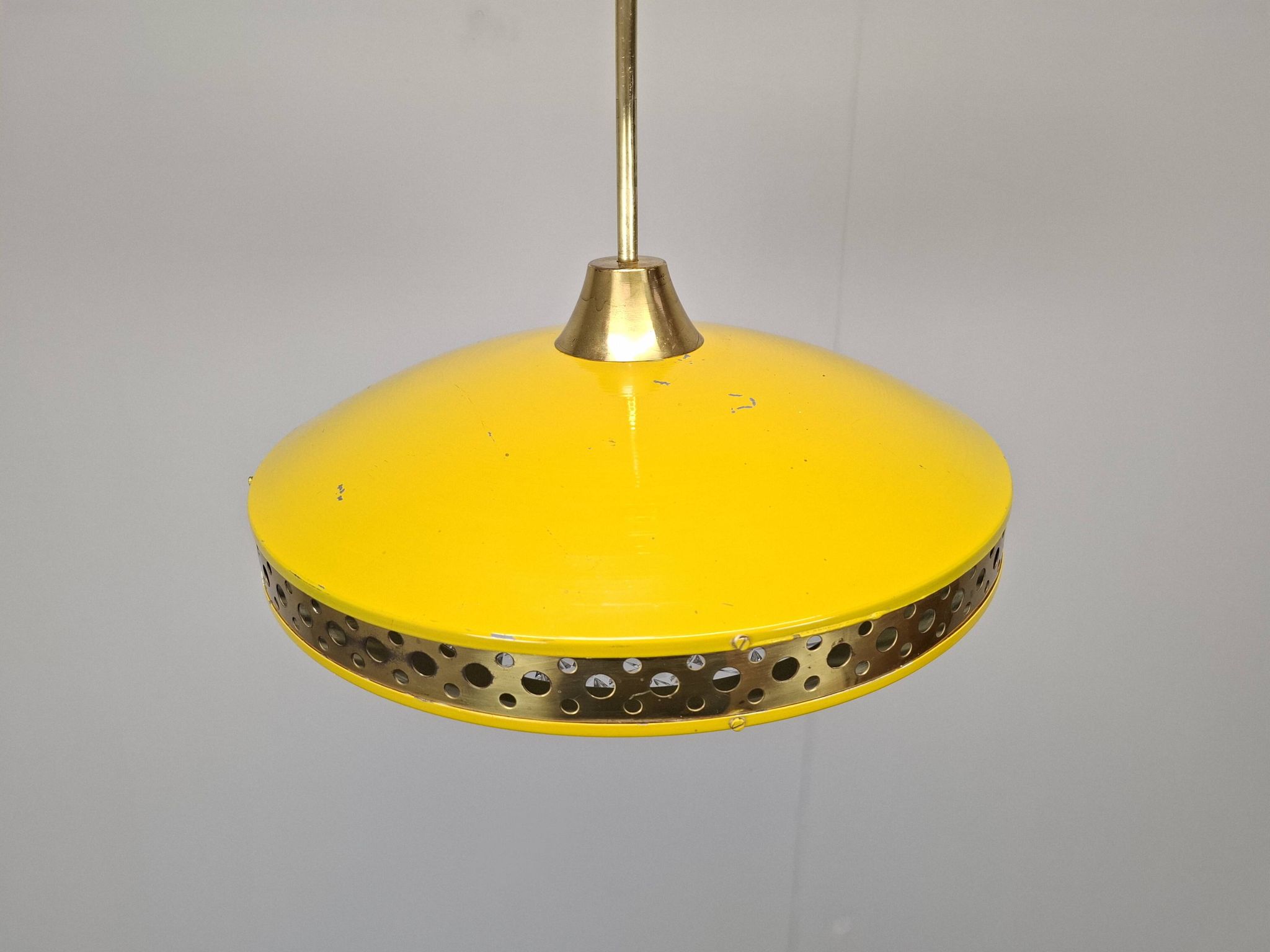 1970s Ludib Mid-Century Pendant Lamp in Yellow Metal, Brass and Glass