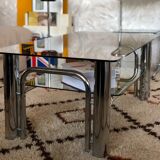 Chromium coffee table and 1970s smoked glass
