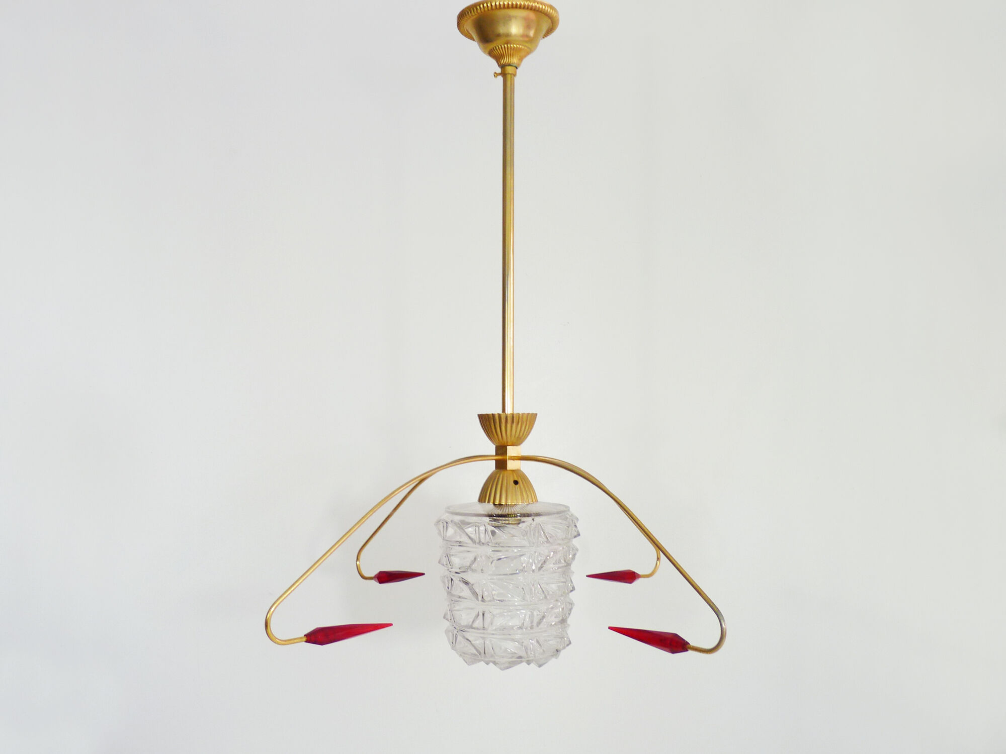 Brass chandelier with glass globe, 4 arrows
