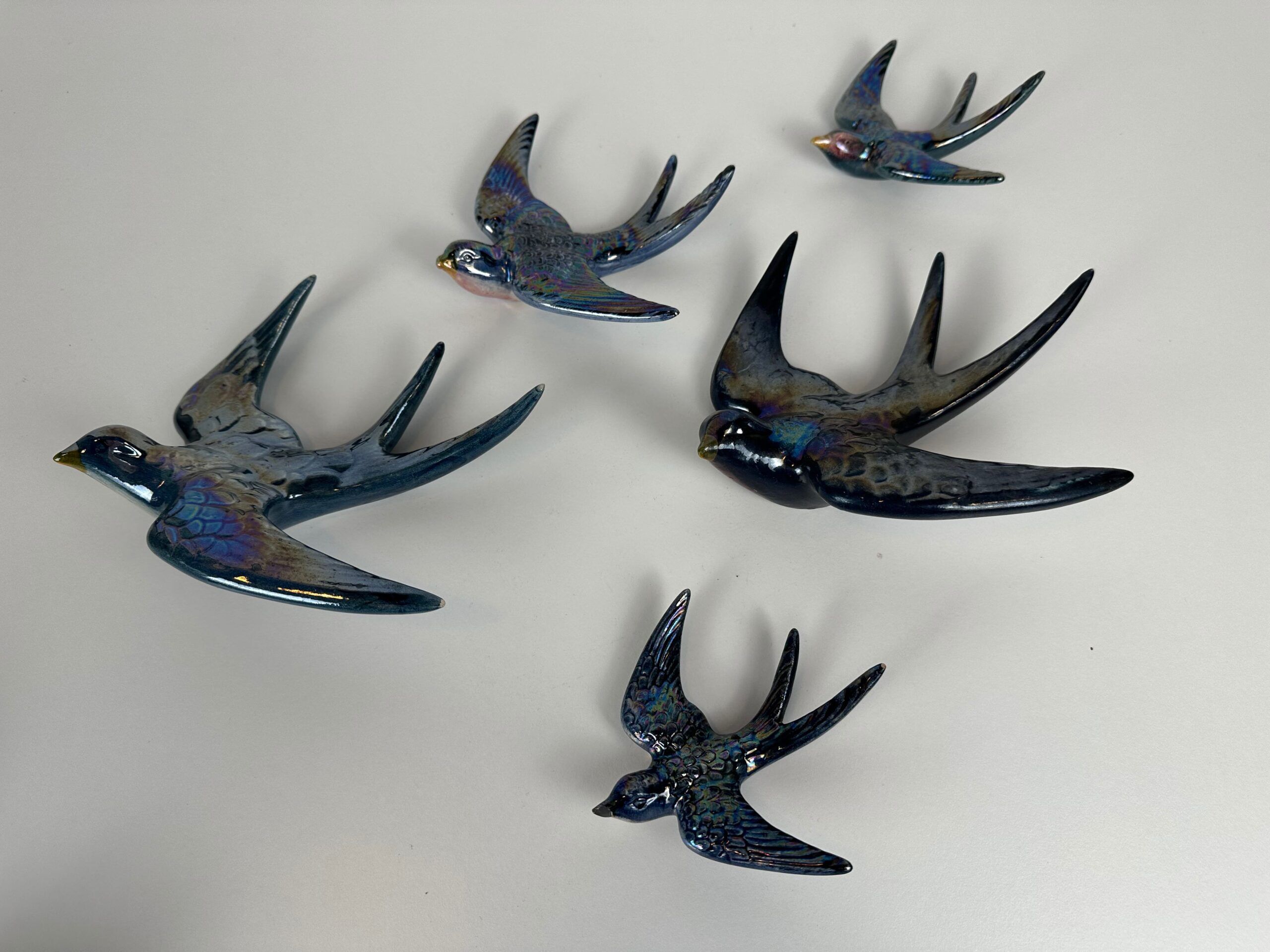 5x Original mid-century wall swallows and their nests (2x) – W. Germany