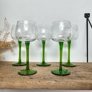 5 verres Alsace soufflés à la bouche , décor raisin