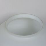 Pair of vintage futuristic style table lamps in chrome and opal glass.