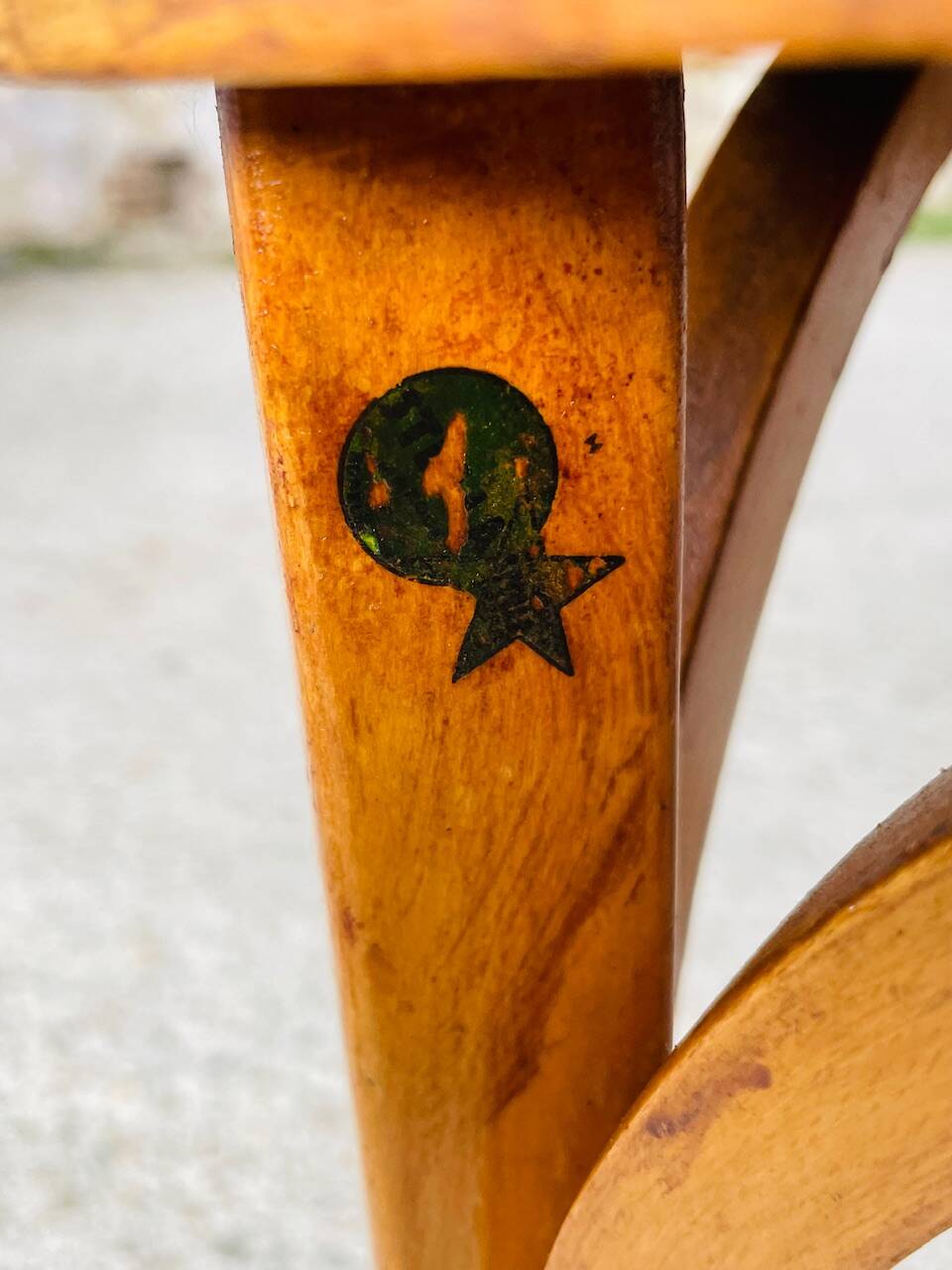 Bistro stool, curved wood by Stella, circa 1950s