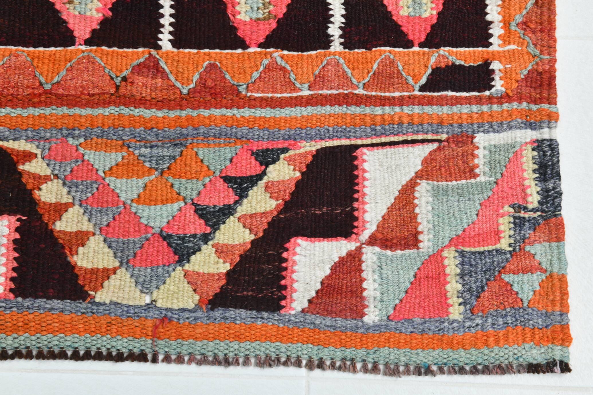3x11 Burgundy & Orange Vintage Runner Rug, 95x325Cm
