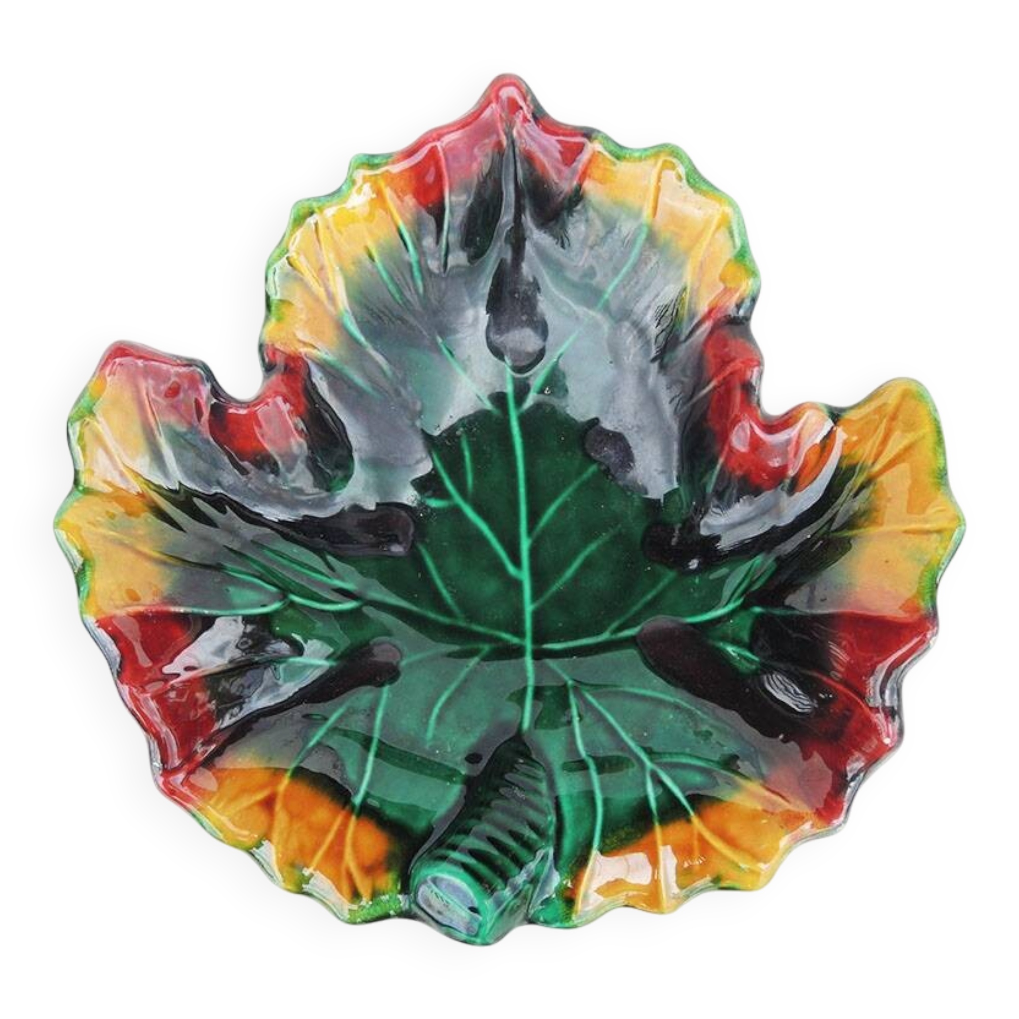 Old large leaf-shaped ceramic bowl from Vallauris.