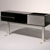 Stunning Willy Rizzo bar / sideboard in black & stainless steel, Italy 1969