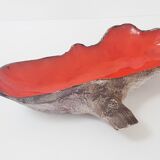 Red ceramic fruit bowl & vintage wood imitation from the 1960s