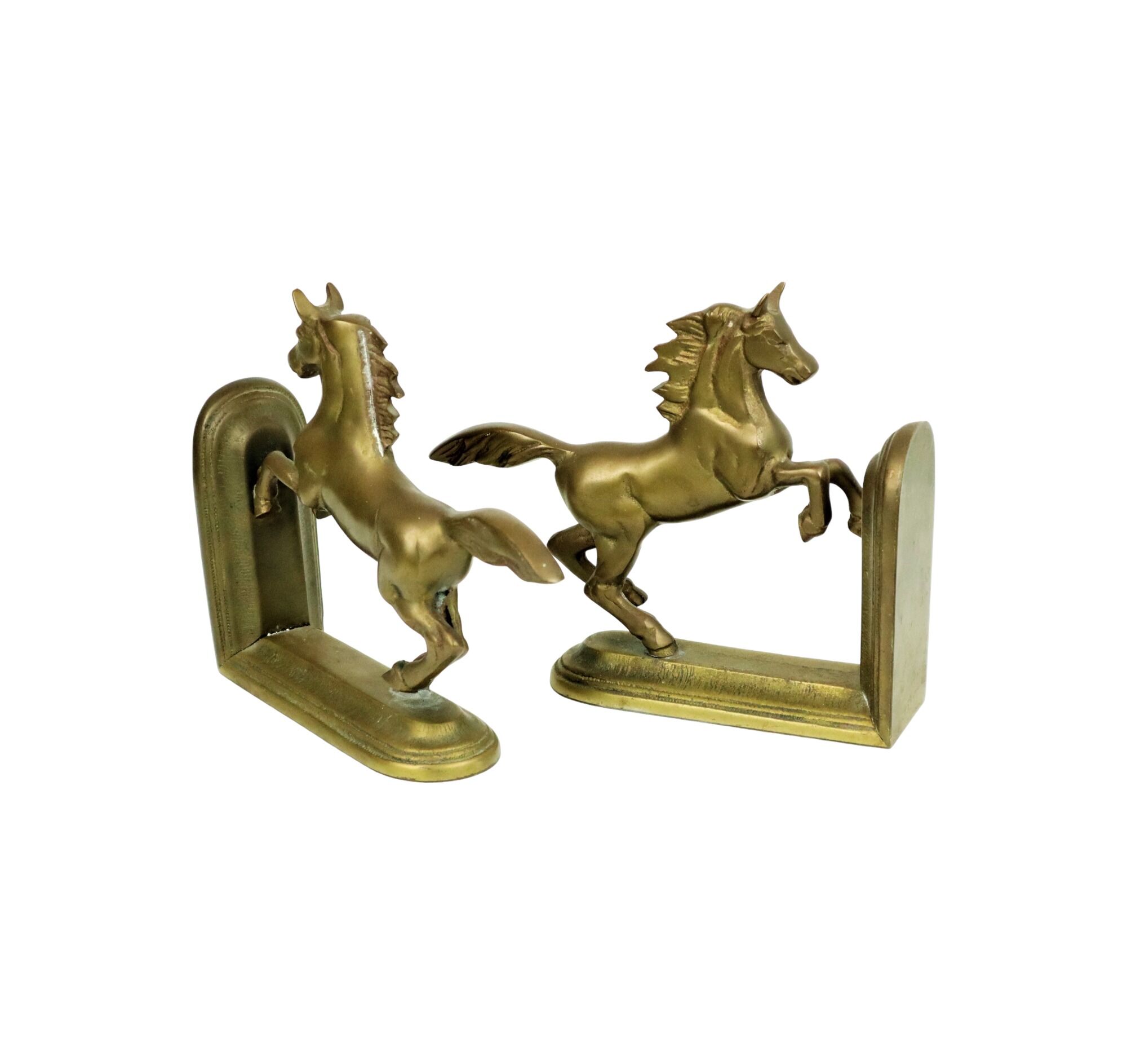 Brass prancing horses bookends figurines vintage copper 1970s