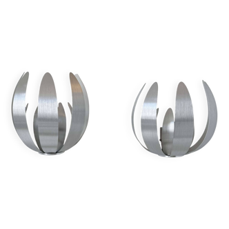 Pair of vintage wall lights, brushed metal, France 1980