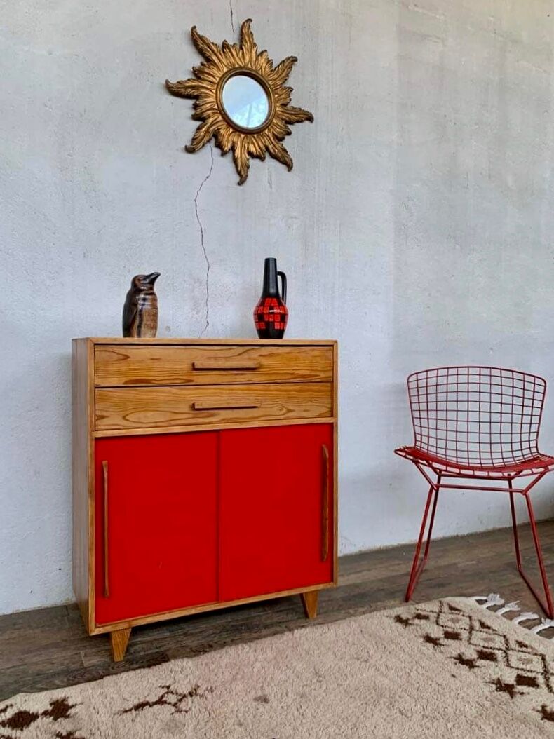 Small infilade vintage chest of drawers 2 sliding doors 2 drawers