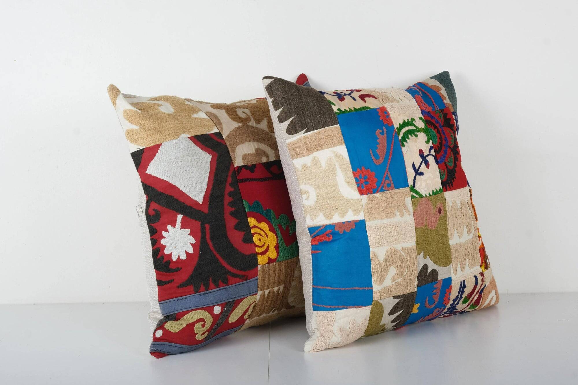 Set of 2 vintage embroidered cushion covers 46x48 cm