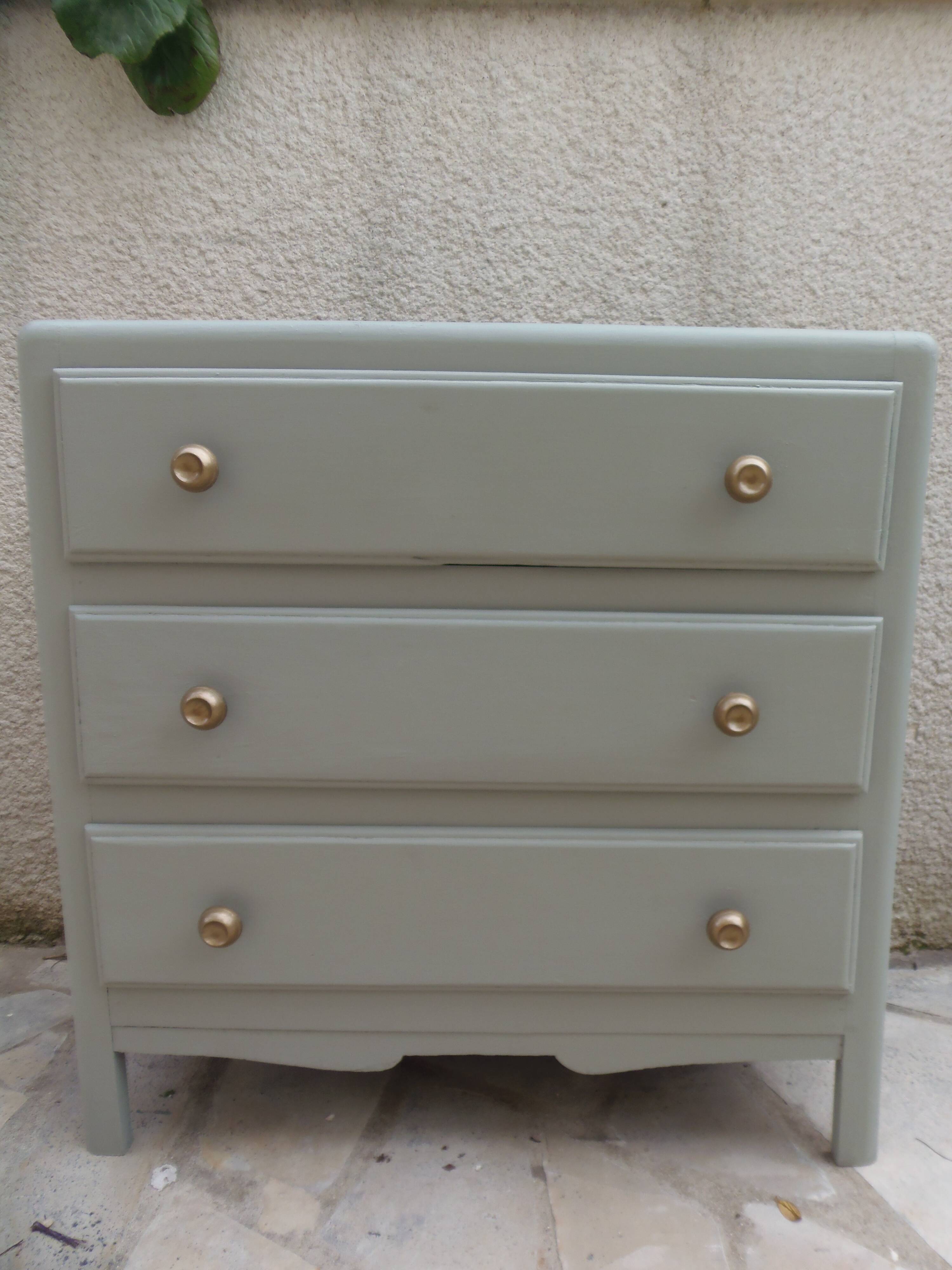 Vintage commode enhanced in grey-green.