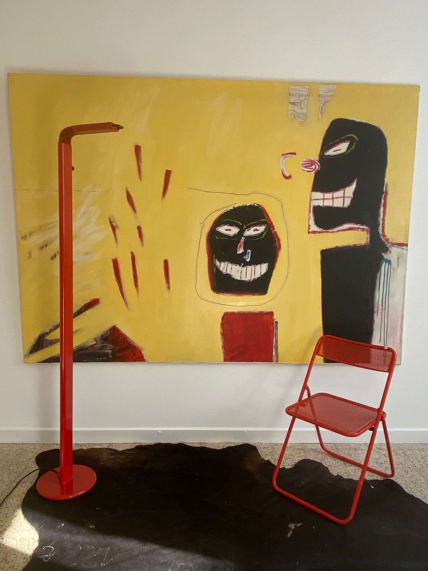 Floor lamp design 80s halogen in red metal, made in Belgium