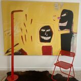 Lampadaire design années 80 halogène en métal rouge, made in Belgium