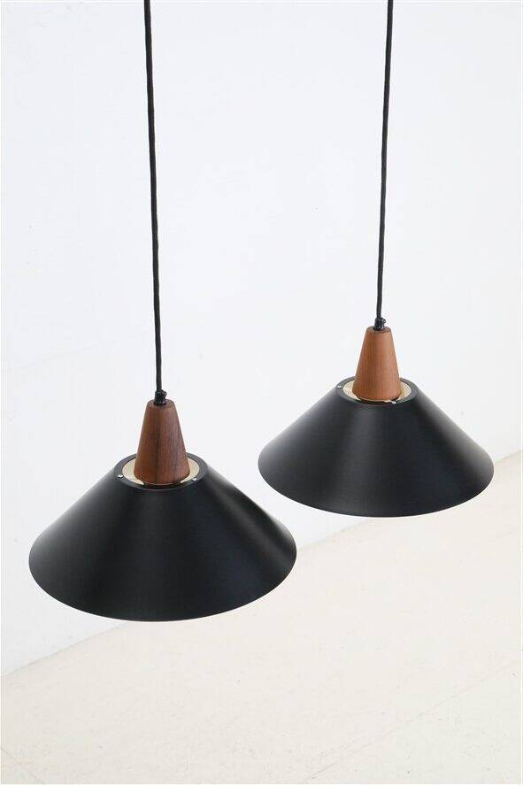 Set of 2 black mid-century pendant lamps by Elfi / 1960s / 1970s / Danish modern design
