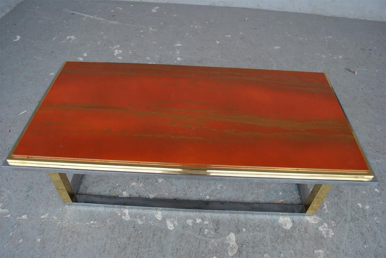 Stainless steel and gold vintage coffee table tray lacquer 1970s
