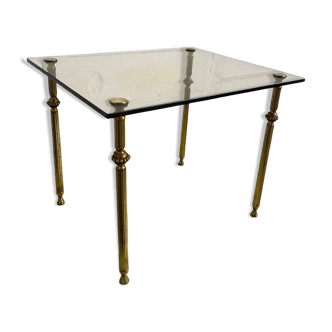 Vintage "gold" brass side table with smoked glass top