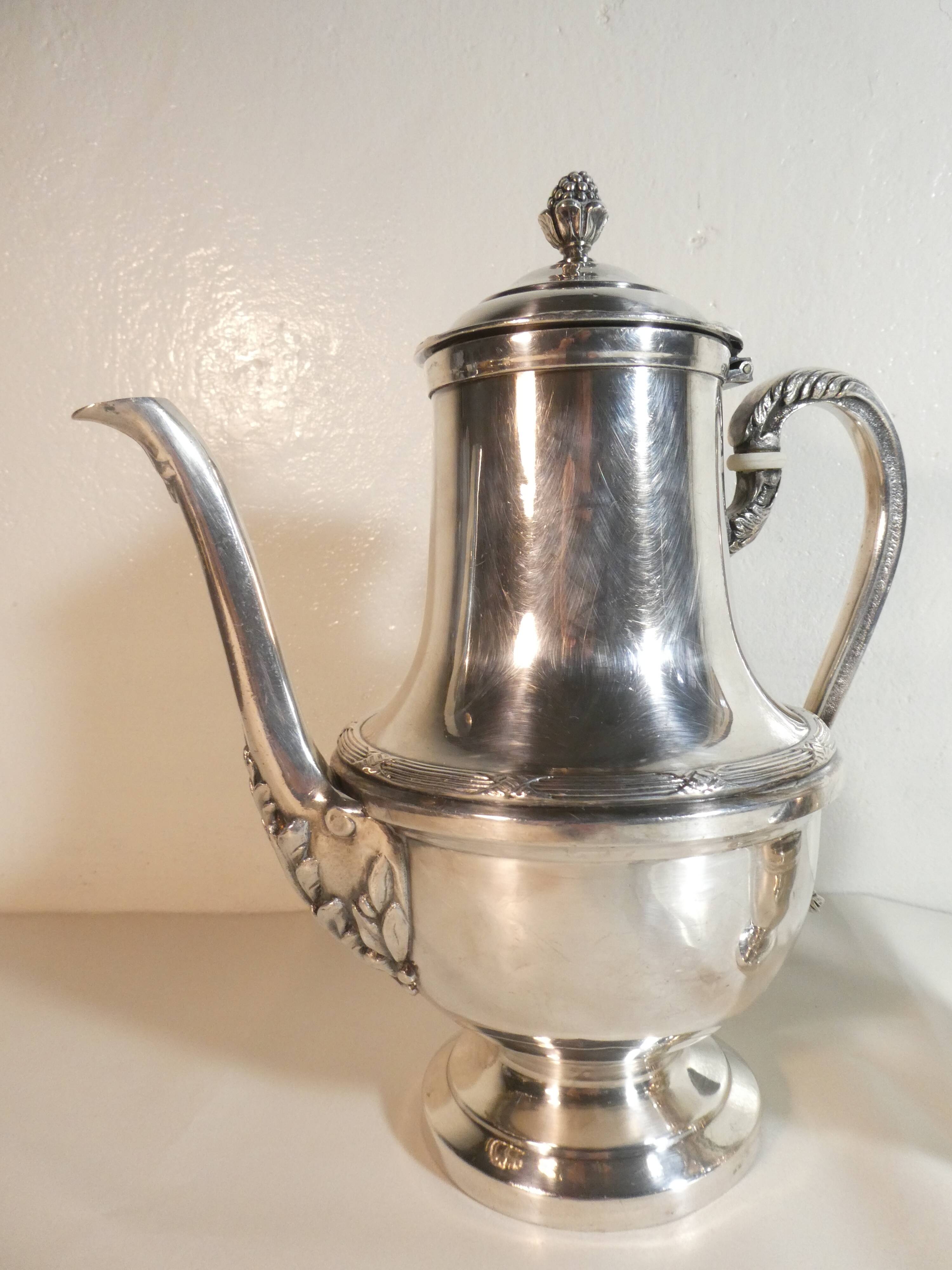 Louis XVI style silver-plated teapot and milk jug