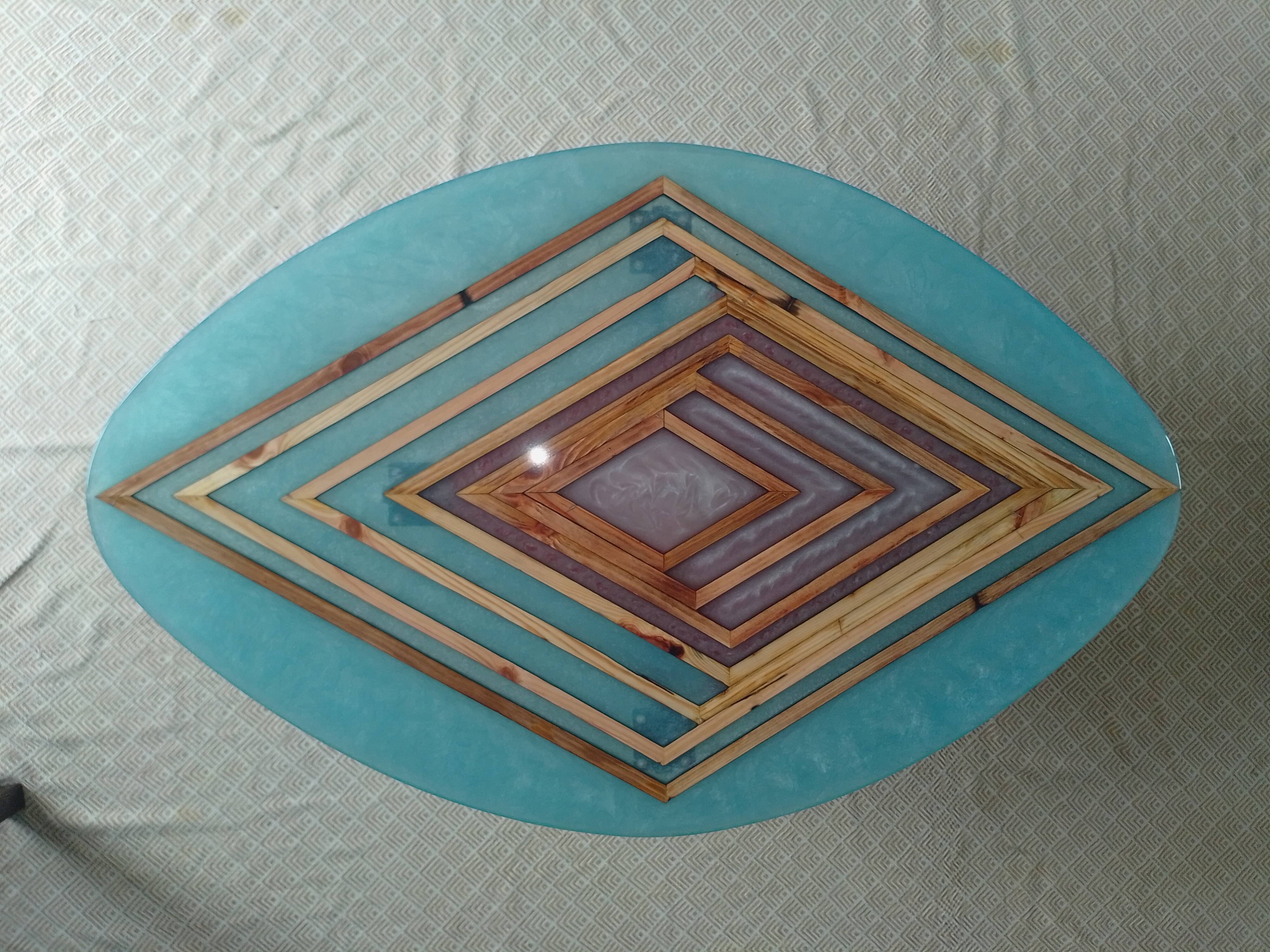 Handcrafted epoxy resin wood coffee table by RKA Design.