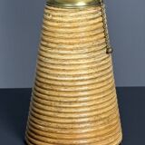 Lampe de table en rotin, bambou et laiton, Italie années 1970