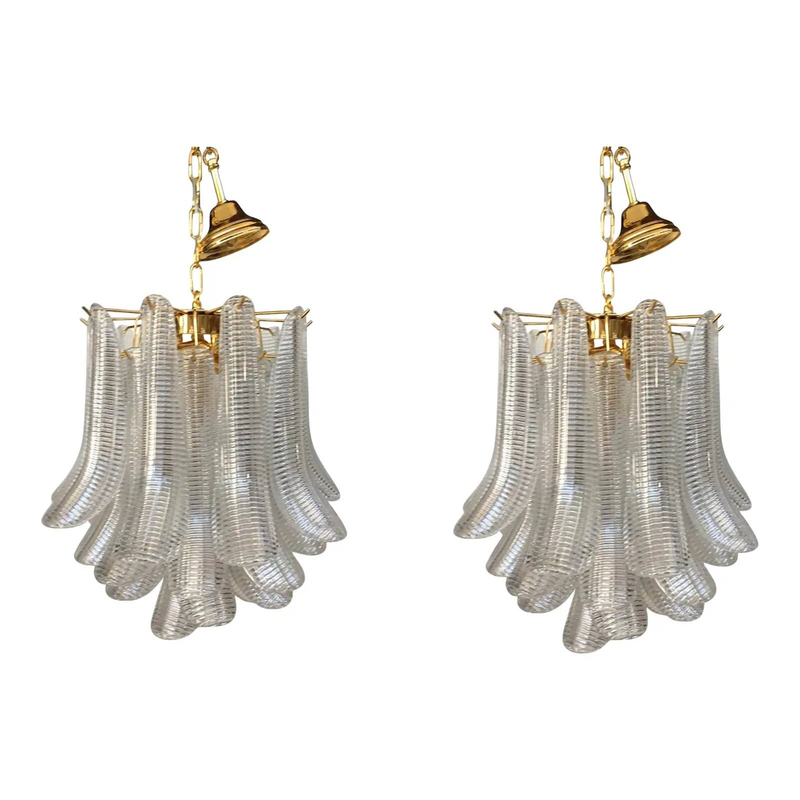 Sculptural Pair of Mazzega Style Murano Glass Selle Chandeliers