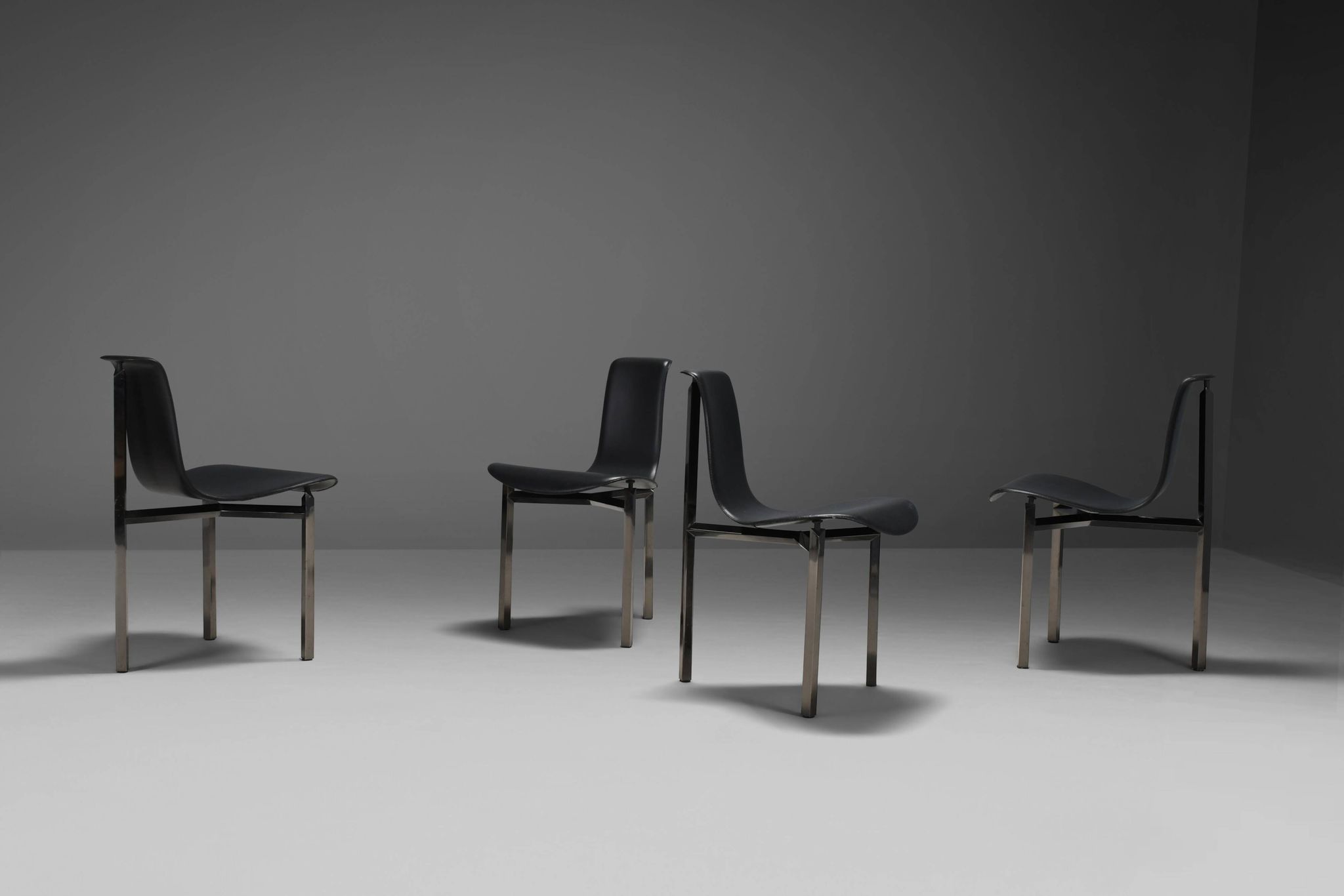 Leather Three-Legged Chairs with Chrome Finishes, Italy, 1970s