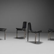 Leather Three-Legged Chairs with Chrome Finishes, Italy, 1970s