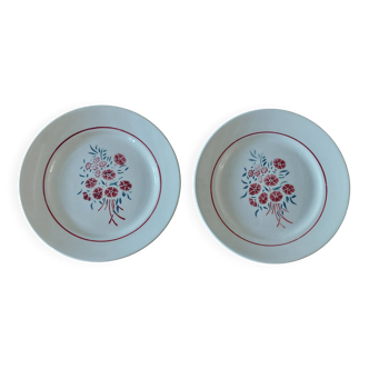 Paire d'assiettes plates faïence terre de fer Badonviller années 1920