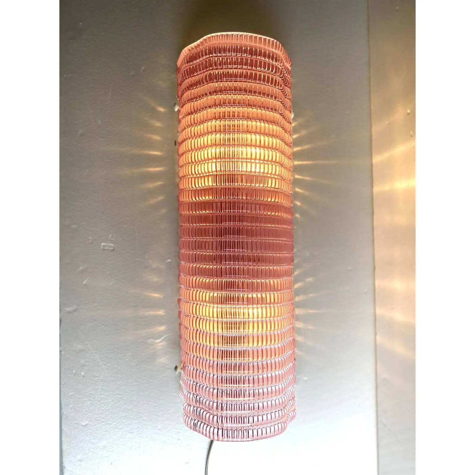 Set of Two Diamanted Pink Rectangular Murano Glass Wall Sconce