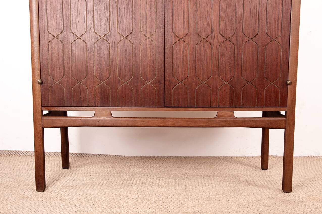 Swedish High Cabinet, Teak, Beech, Brass model Napoli, David Rosen 1960.