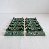 12 vintage green and gold ceramic knife holders from the 50s