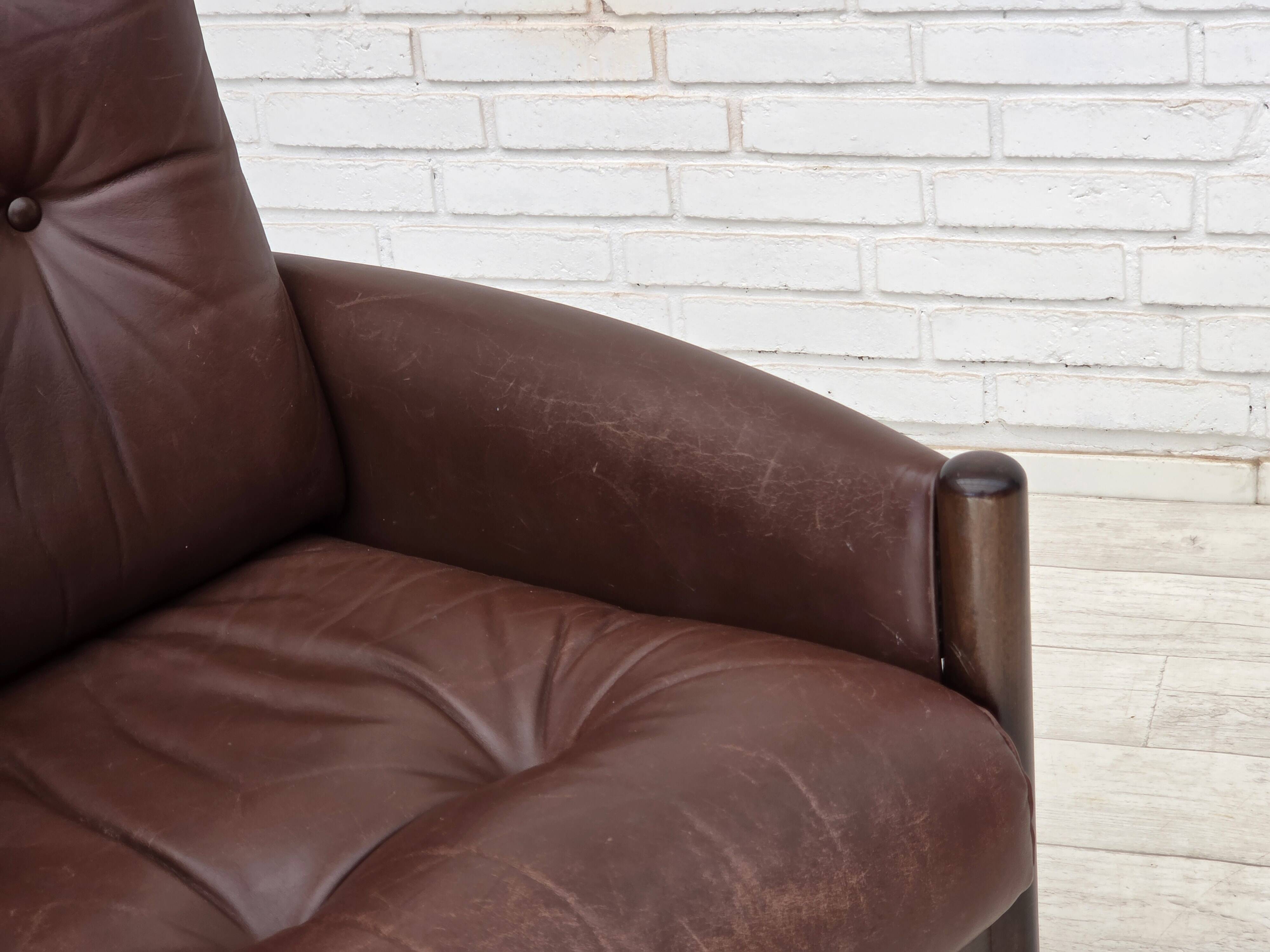 1970s, Scandinavian armchair, furniture leather, beech wood.