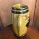 Old pitcher service & 5 ceramic mugs vintage yellow green grape vine decor