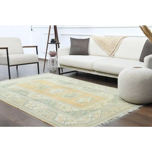 Vintage Turkish Oushak Handmade Wool Cotton Beige Area Rug 162x242