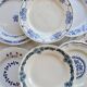 6 mismatched vintage blue and white ironstone dinner plates