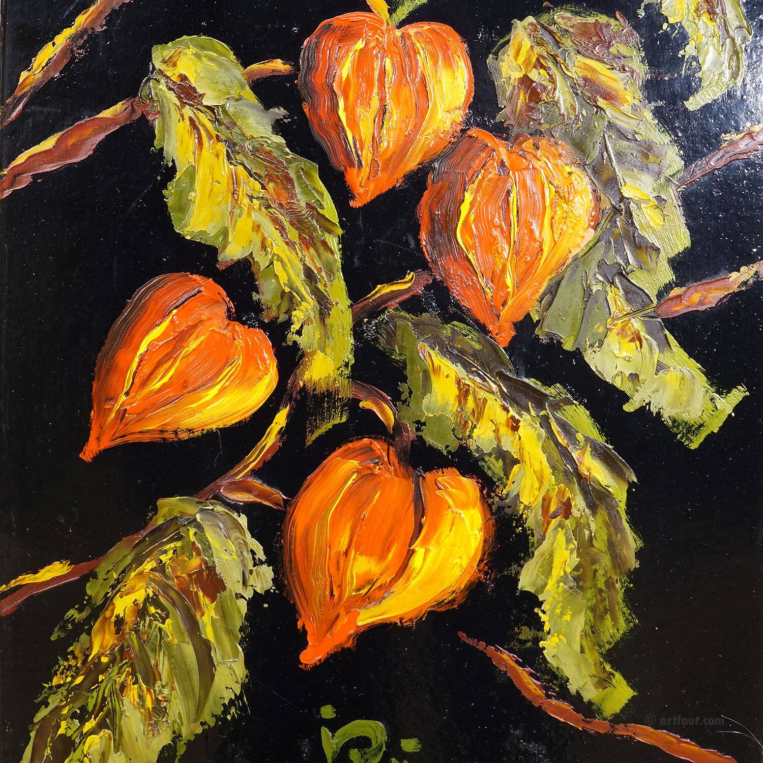 Set of five vintage flower still life paintings.