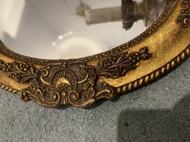 Applique miroir en bois doré en or italien, années 1950