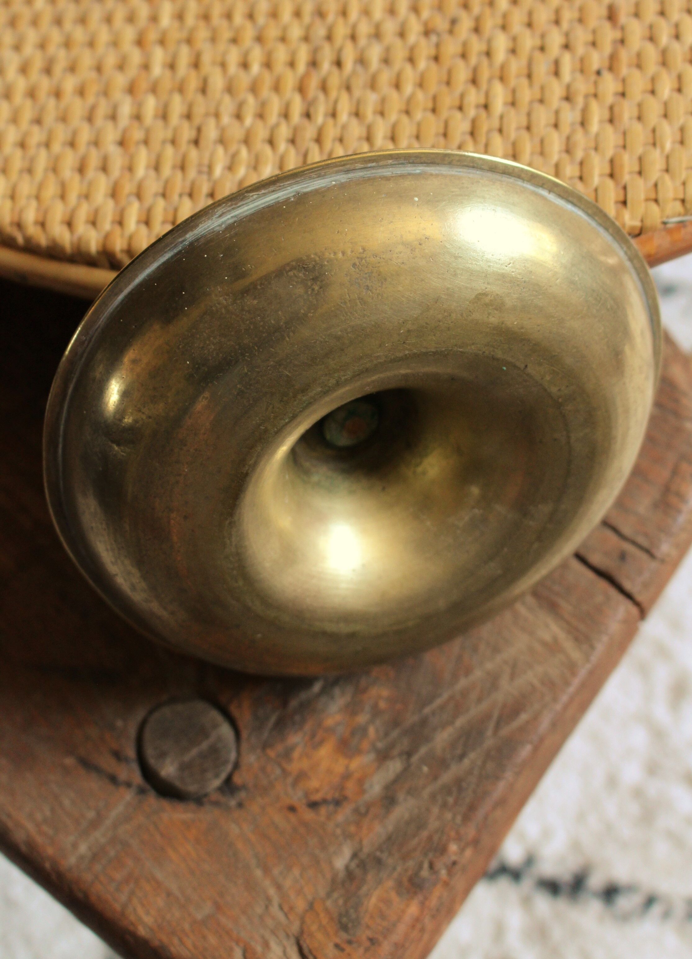 Brass pusher round cut candle holder