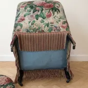 Set of 2 Napoleon III armchairs and footstool, floral fabric