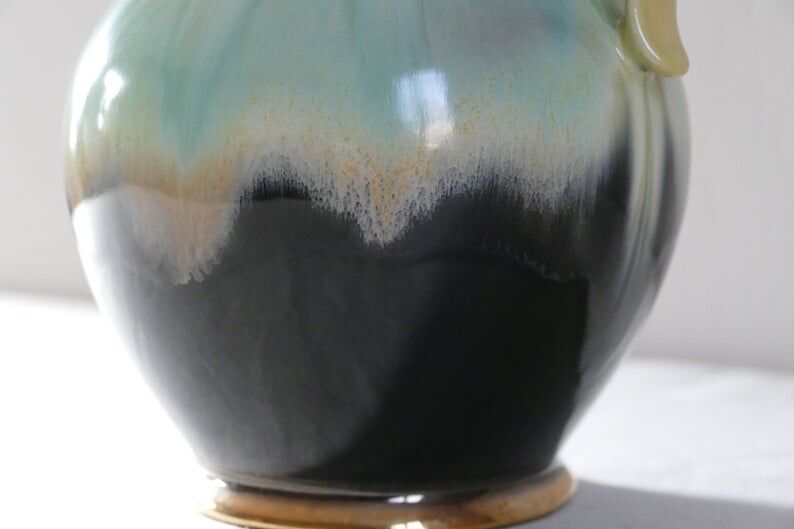 Vintage decorative amphore vase in gold glazed ceramic made in Germany