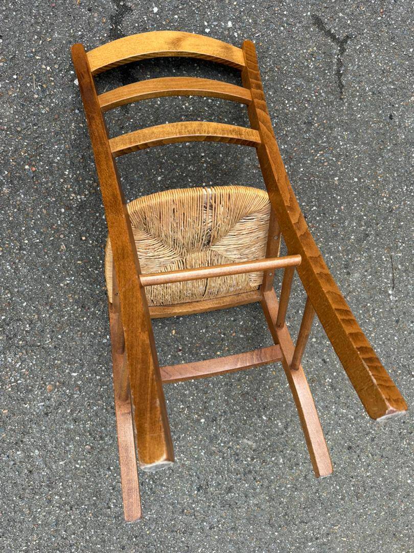 6 solid wood straw-seated Louis Philippe chairs, oak, 20th century.