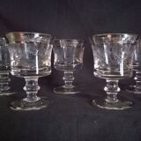 Set of 5 engraved Murano wine (or water) glasses, silver rim