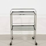 1970s chrome metal and smoked glass wheeled dessert trolley